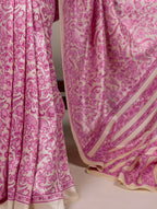 Vastranavya Pink Tussar Silk Printed Saree with Unstitched Blouse - Distacart