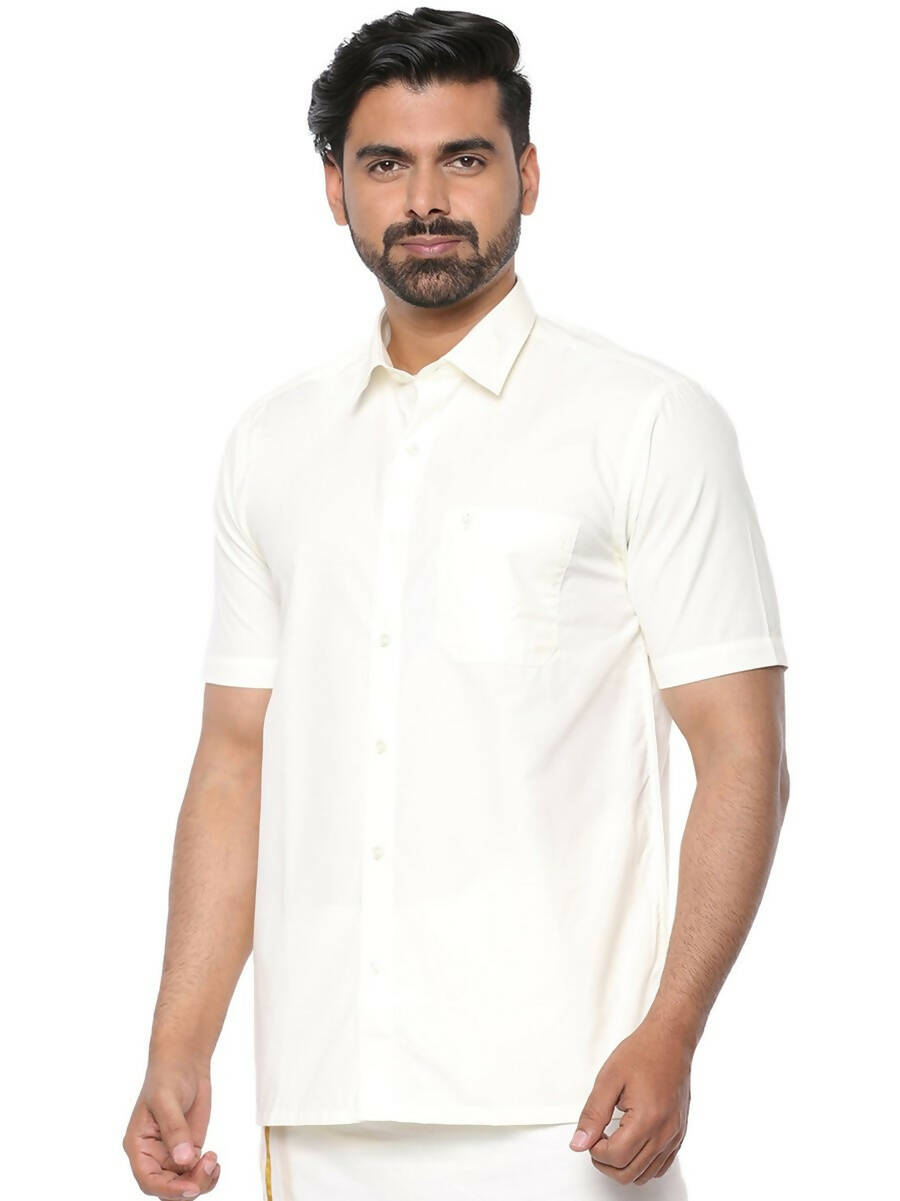 Ramraj Cotton Mens Poly Cotton Cream Colour Half Sleeve Shirt