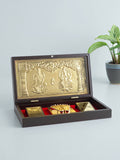 Golden Peacock Brown & Gold-Toned 24 Ct Gold Foil Laxmi And Ganesh Pooja Box