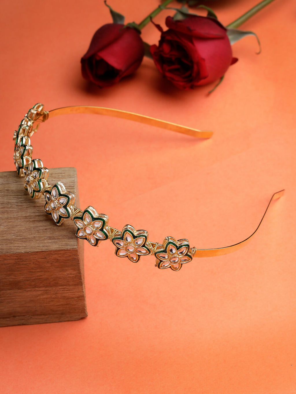 NVR Women's Gold-Polished Kundan Embellished Hairband