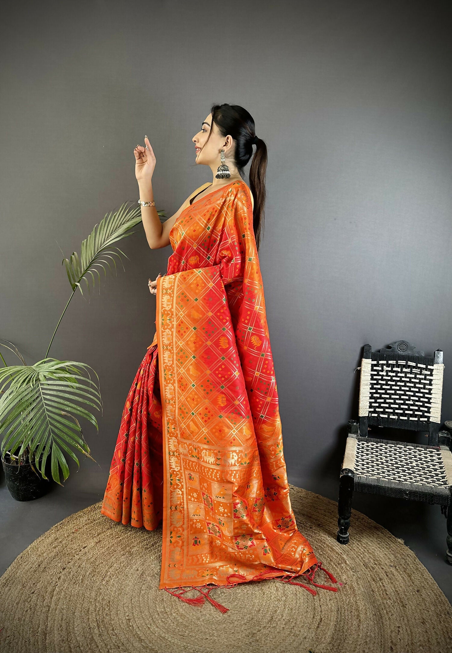 Joban Fashion Orange Geometric Pattern Soft Silk Patola Saree - Distacart