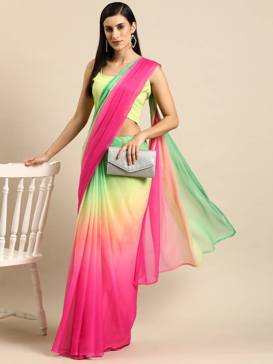 Ahalyaa Women's Traditional Semi Stitch Saree - Pink