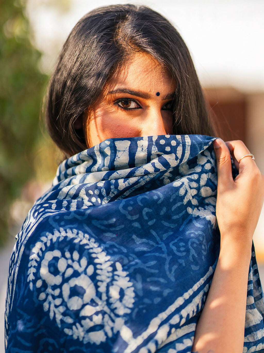 Zibaa Hand-Blocked Pure Mul Cotton Indigo Saree - Distacart