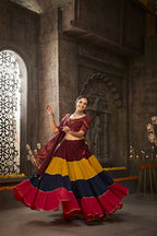 Multi Color Viscose Rayon Thread Embroidered Navratri Lehenga Choli with Dupatta - Raas