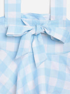 Ahalyaa Sky Blue Rayon Checked Kids Top With Skirts For Girls