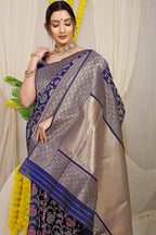 Jyoti Fashion Women's Navy Blue Kanjivaram Silk Zari Woven Saree with Blouse - Distacart