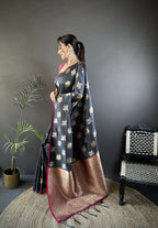 Joban Fashion Grey Elephant Motif Soft Silk Banarasi silk Saree - Distacart