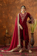 Teeya Creation Red Color Velvet Silk Embroidery Work Party Wear Suit - Distacart