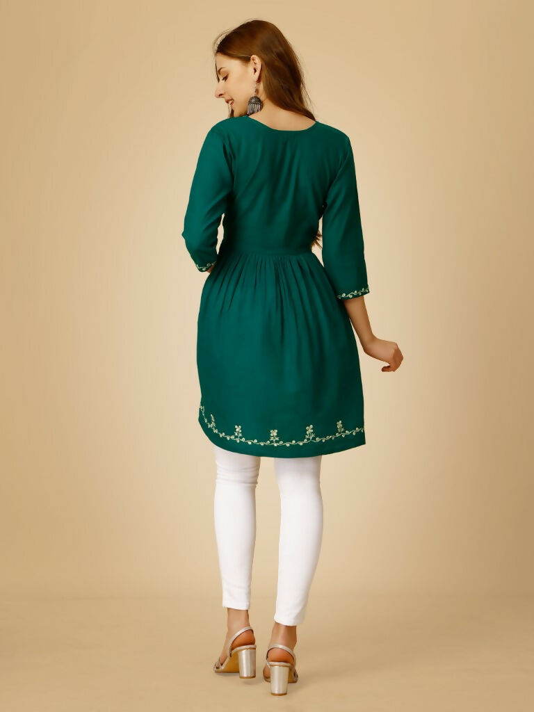 Jyoti Fashion Women's Rama Viscose Rayon Embroidered Casual Top