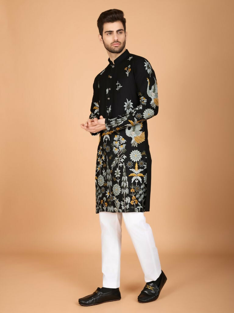 Vastranavya Exclusive Wedding Wear Viscose Rayon Thread Embroidered Work Kurta