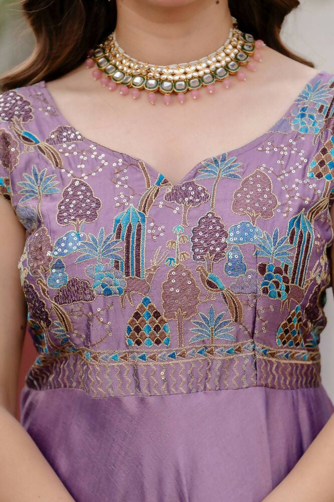 Teeya Creation Lavender Color Vichitra Silk Designer Party Wear long Gown - Distacart