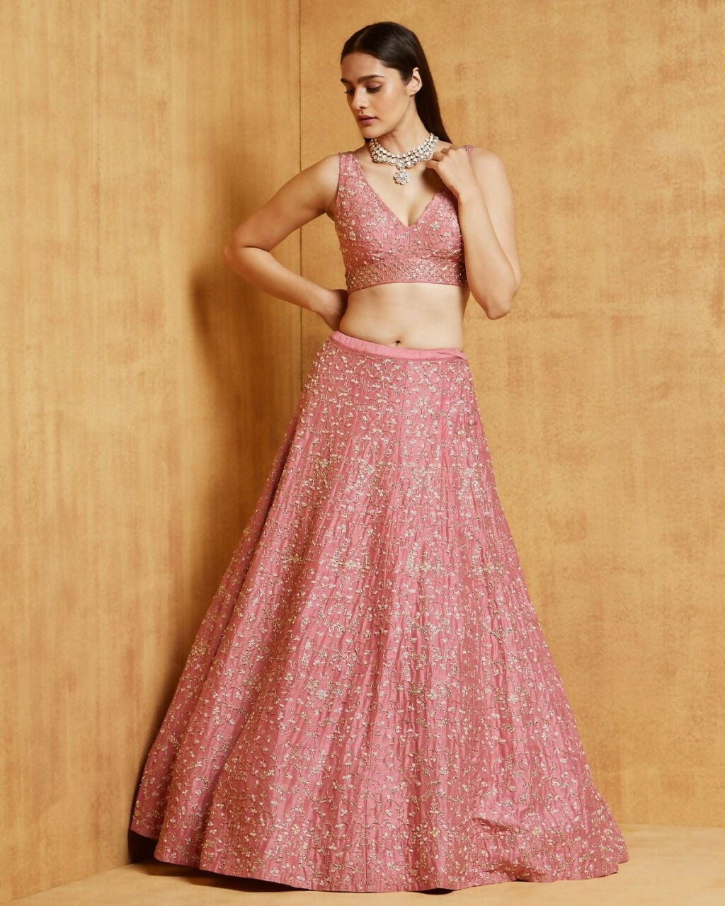 Jyoti Fashion Peach Cording Dori with Zari Thread Sequence Embroidery Malai Satin Silk Lehenga Choli with Dupatta