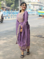 Vellora Light Lavender Silk Blend Embroidered Salwar Suit Set