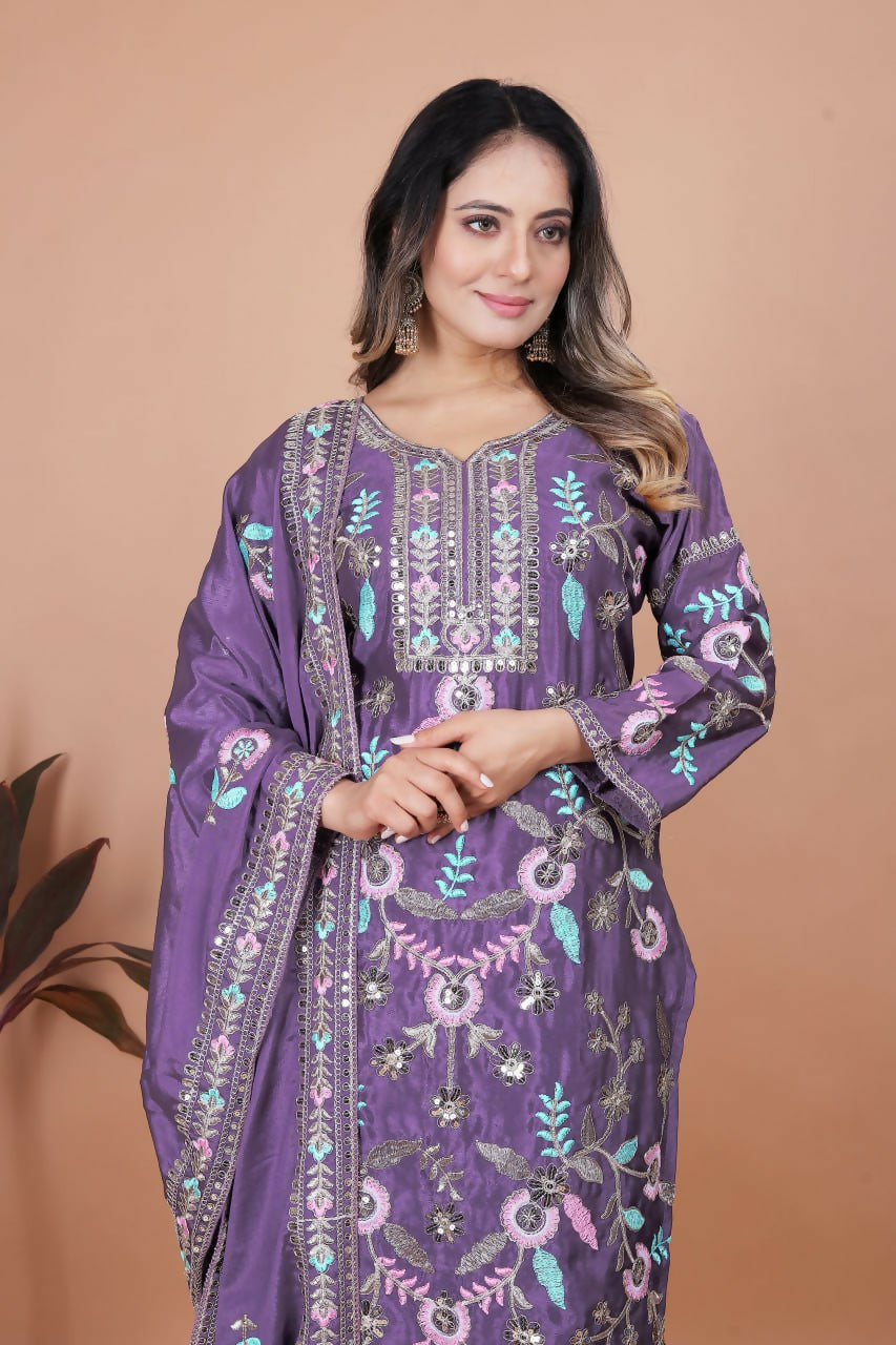 Teeya Creation Lavender Chinon Embroidery Work Party Wear Salwar Suit - Distacart