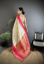 Joban Fashion Cream Banarasi Soft Silk Woven Saree - Distacart