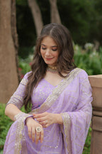 Lorenvalley Lavender Pure Viscose Jacquard with Golden Embroidered Sequins work Lehenga Choli