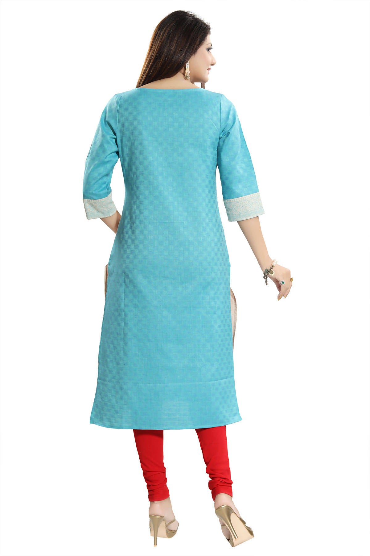Snehal Creations Tantalising T. Blue Textured Cotton Straight Tunic - Distacart