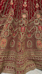 Jyoti Fashion Women's Rani Pink Velvet Multi Thread Embroidered with Zircon Diamond Wedding Lehenga Choli