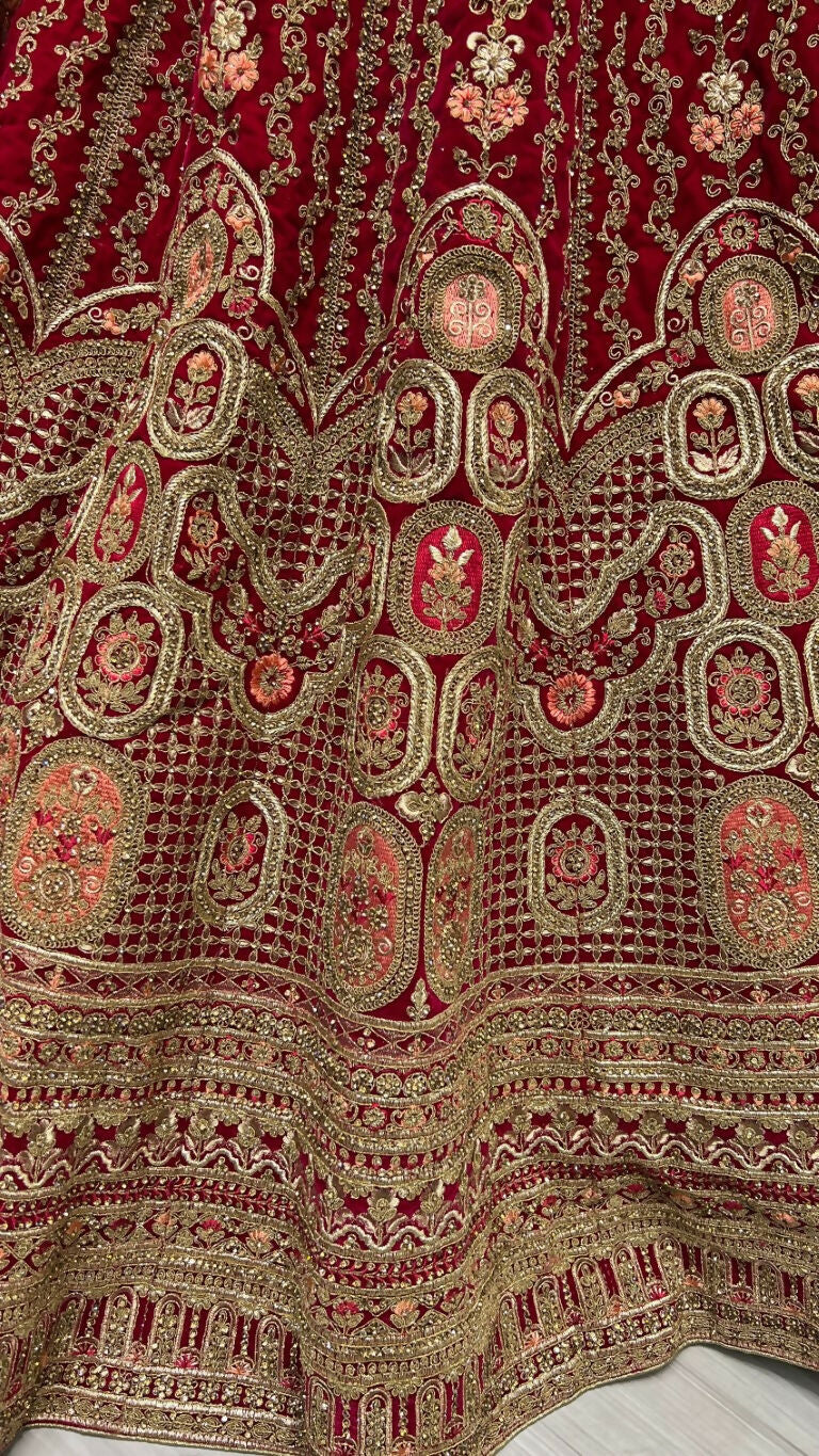 Jyoti Fashion Women's Rani Pink Velvet Multi Thread Embroidered with Zircon Diamond Wedding Lehenga Choli