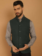 Even Apparels Pure Wool Nehru Jacket - Green