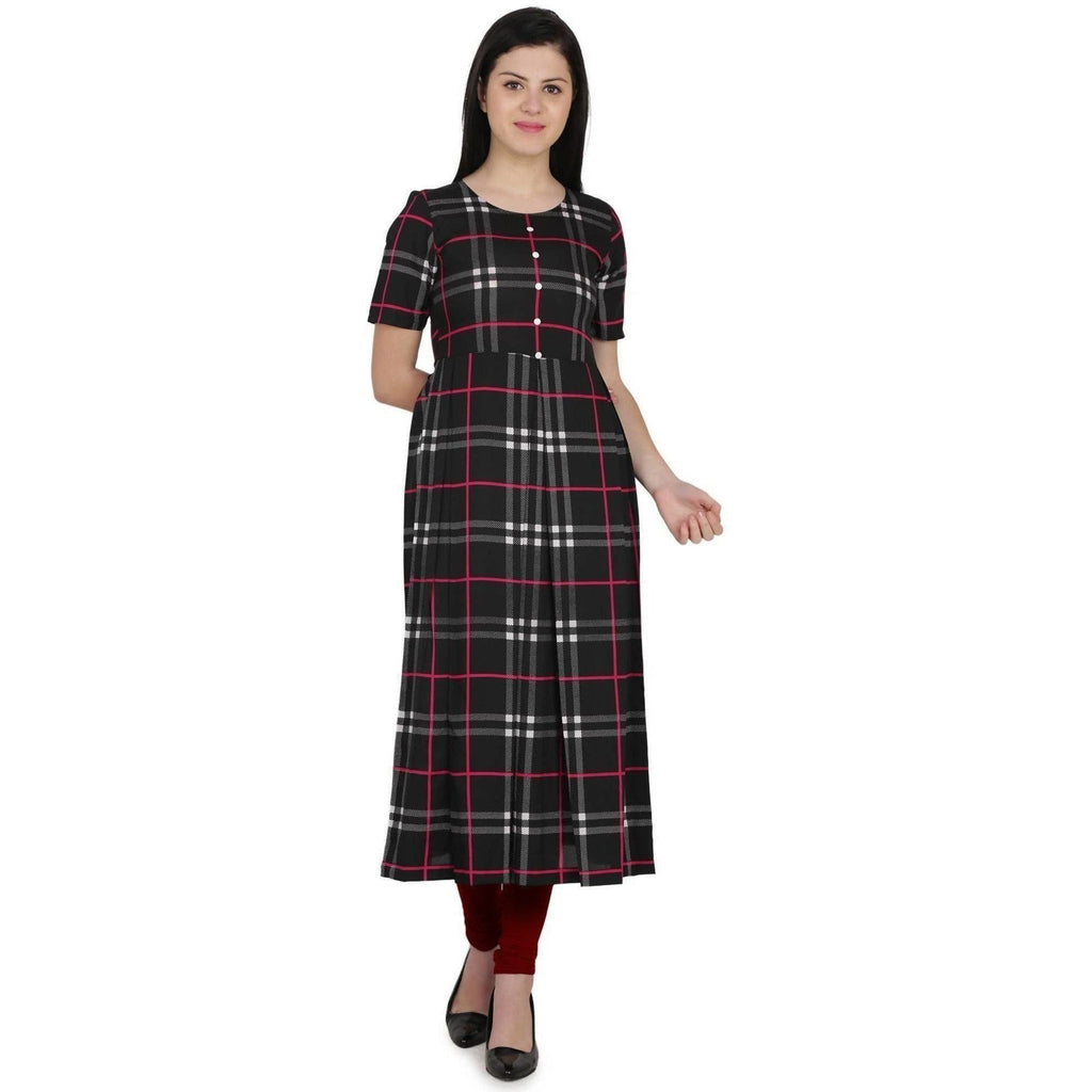 Kanoor Women's Multicolour Frock Style Round Neck Kurti