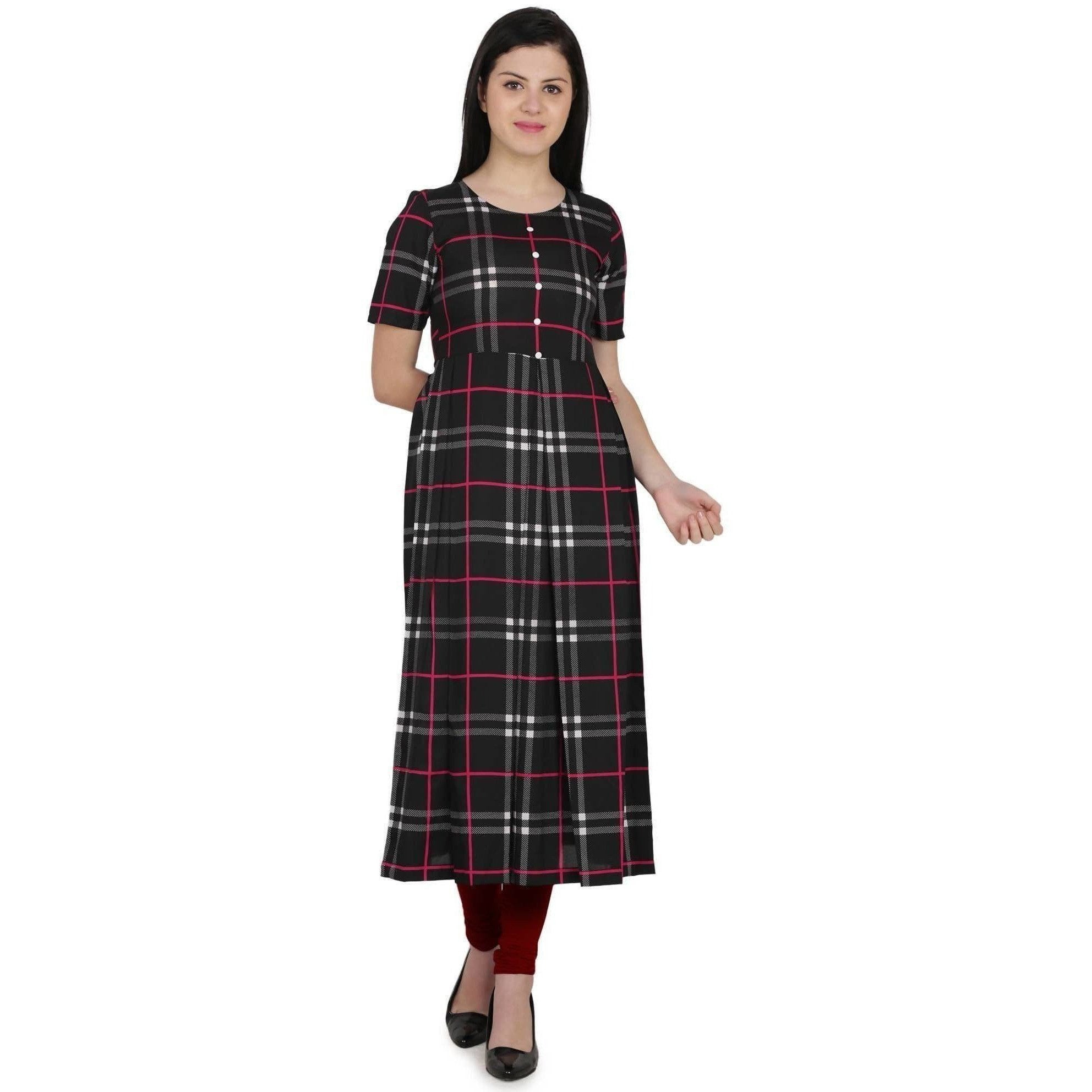 Kanoor Women's Multicolour Frock Style Round Neck Kurti