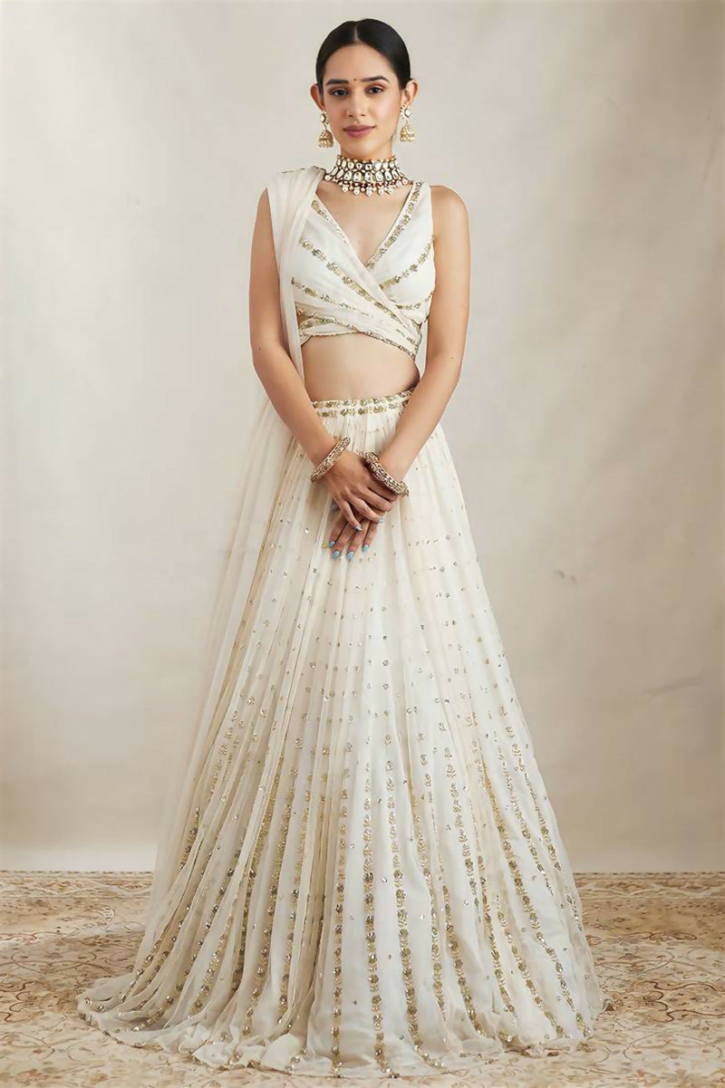 Jyoti Fashion Graceful Off White Sequence With Zari Embroidered Georgette Lehenga Choli with Dupatta