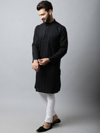 Even Apparels Black Color Pure Cotton Men's Kurta With Band Collar (STR1188) - Distacart
