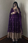 Teeya Creation Purple Fendi Silk Designer Heavy Work Wedding Wear Long Gown