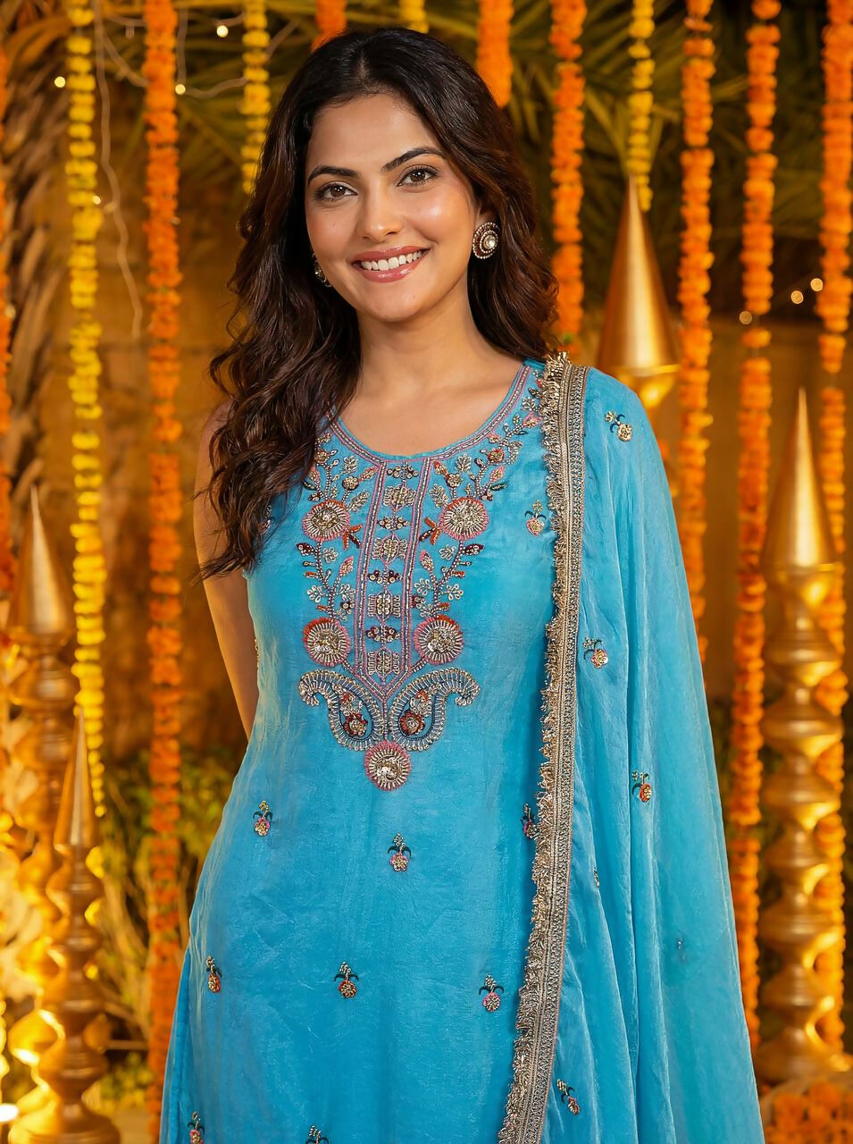 Teeya Creation Sky Fendy Silk Beads Work Designer Wedding Wear Salwar Suit - Distacart