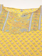 Yufta Yellow and Blue printed kurta with Trouser and Dupatta