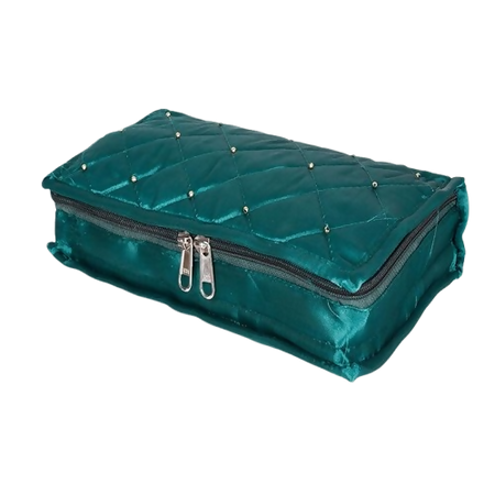 Asmaani 7 Pocket Green Satin Jewellery Kit