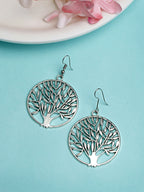 NVR Women's Silver-Toned Circular Shape German Silver Oxidised Drop Earrings - Distacart