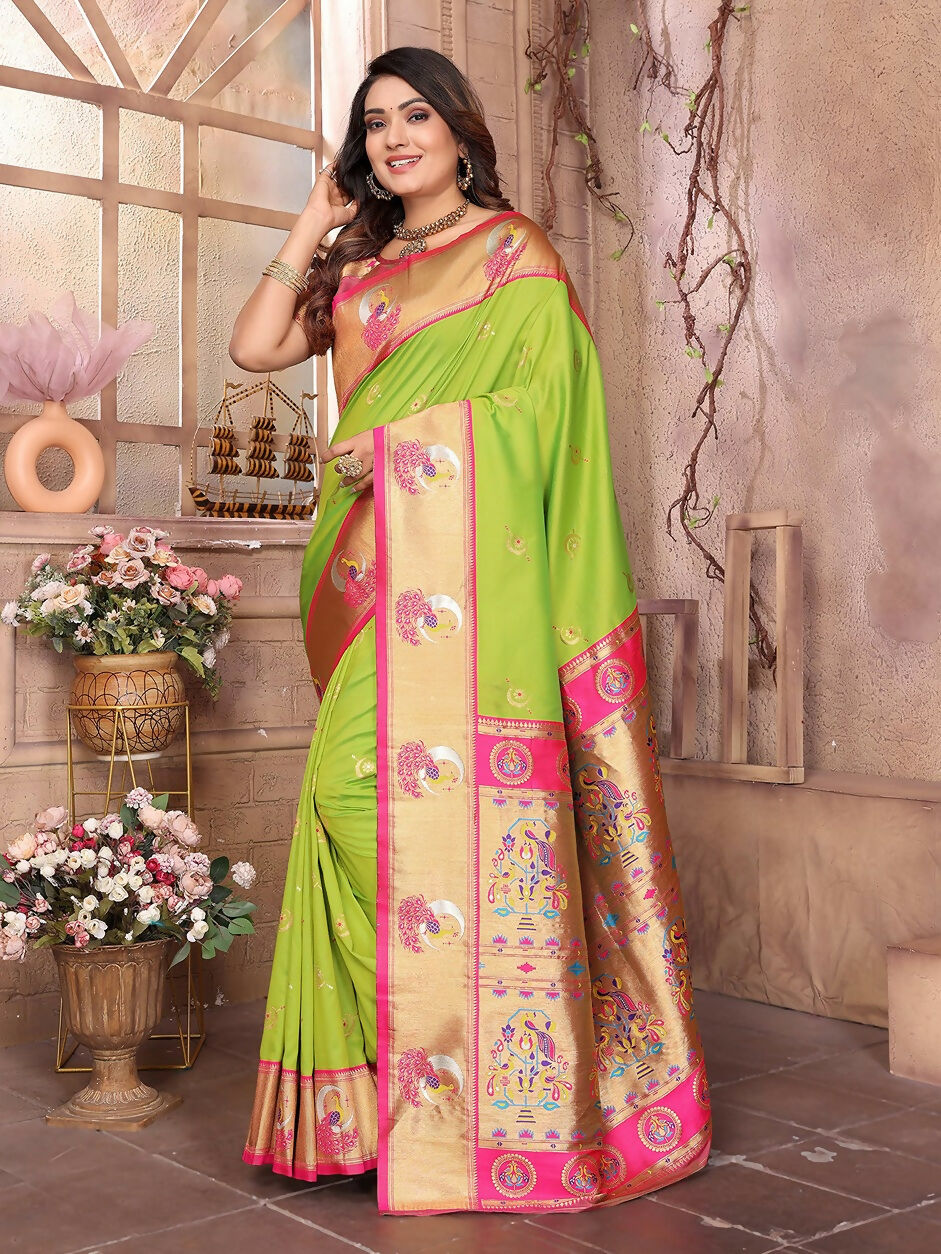 Joban Fashion Paithani Light Green Woven Soft Silk Saree - Distacart