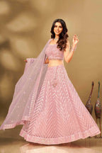 Pink Net Sequence work Lehenga Choli with Dupatta - Dhvani