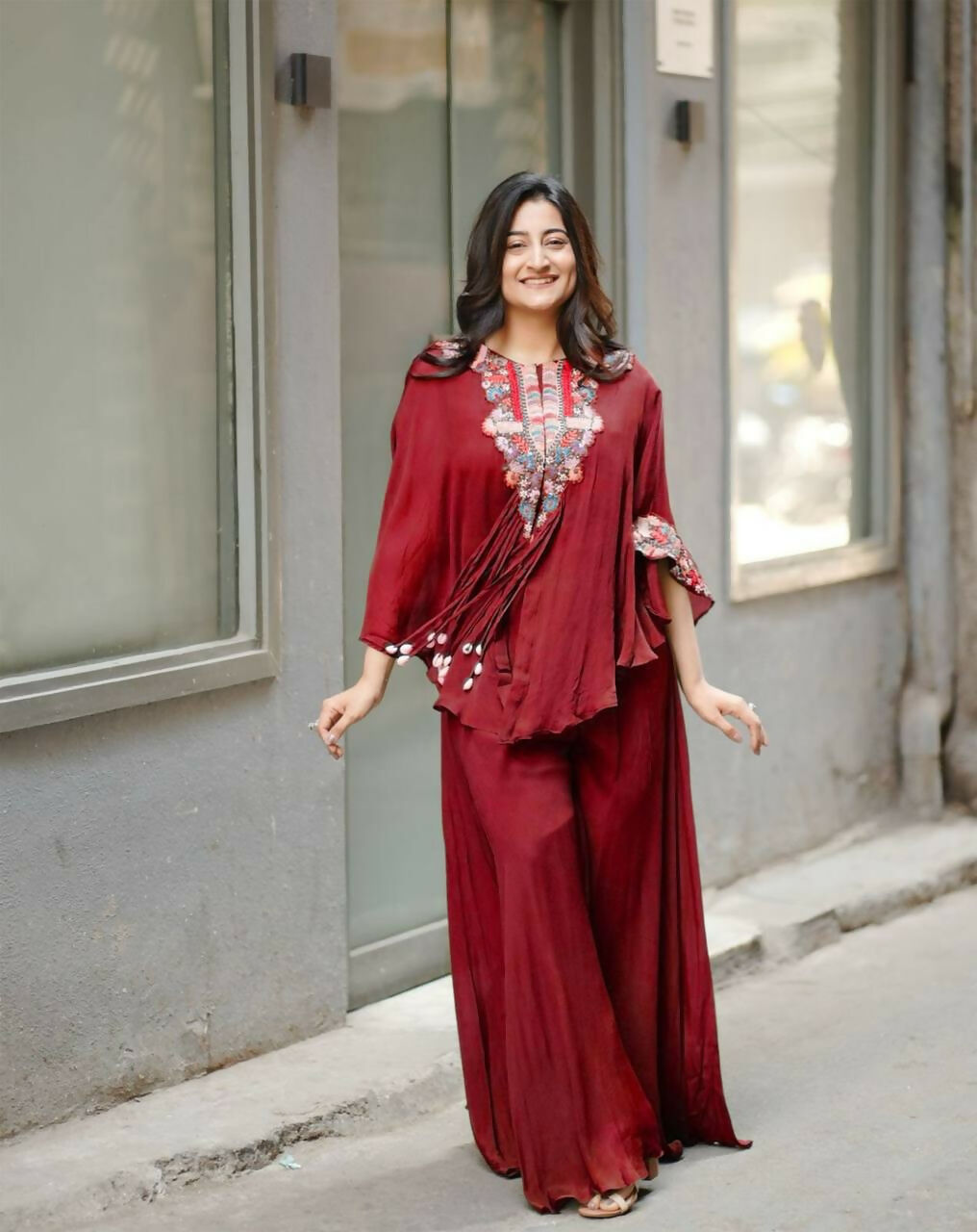 Joban Fashion Red Chinon Embroidery Sequence Work Readymade Kurta Set - Distacart