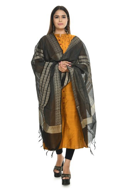 Mominos Fashion Moeza Handloom Cotton Black Dupatta For Women