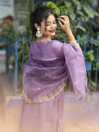 Vellora Light Lavender Silk Blend Embroidered Salwar Suit Set