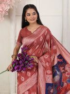 Shree Shyam Fashion Linen Cotton Rust Saree - Distacart