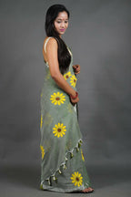 Exclusive Collection Light Pista Pure Cotton Saree With Sunflower Design - Distacart