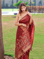 DEIANA'S Beautiful Designer Golden zari Soft Lichi Silk Saree - Red