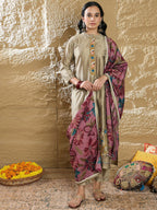 Indo Era Women Floral Embroidered Regular Thread Work Kurta with Trousers & Dupatta - Distacart