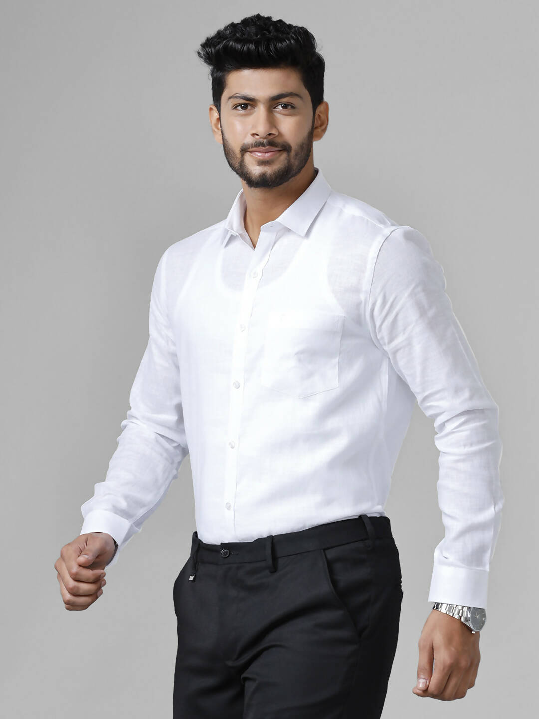Ramraj Cotton Cotton Linen Full Sleeve White Shirt