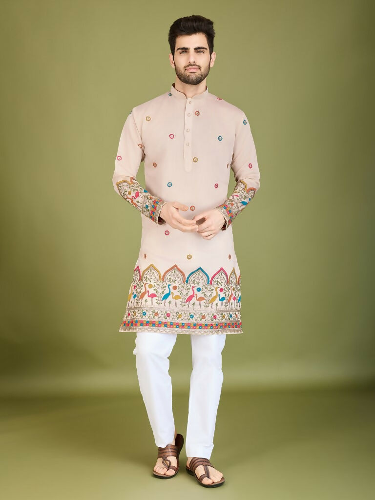Vastranavya Ivory Exclusive Festival Wear Viscose Silk Thread & Sequence Embroidered Work Kurta