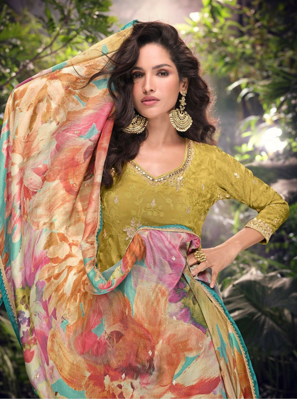 Anaita Mustard Embroidered Shimmer Stitched Plazo suit - Distacart