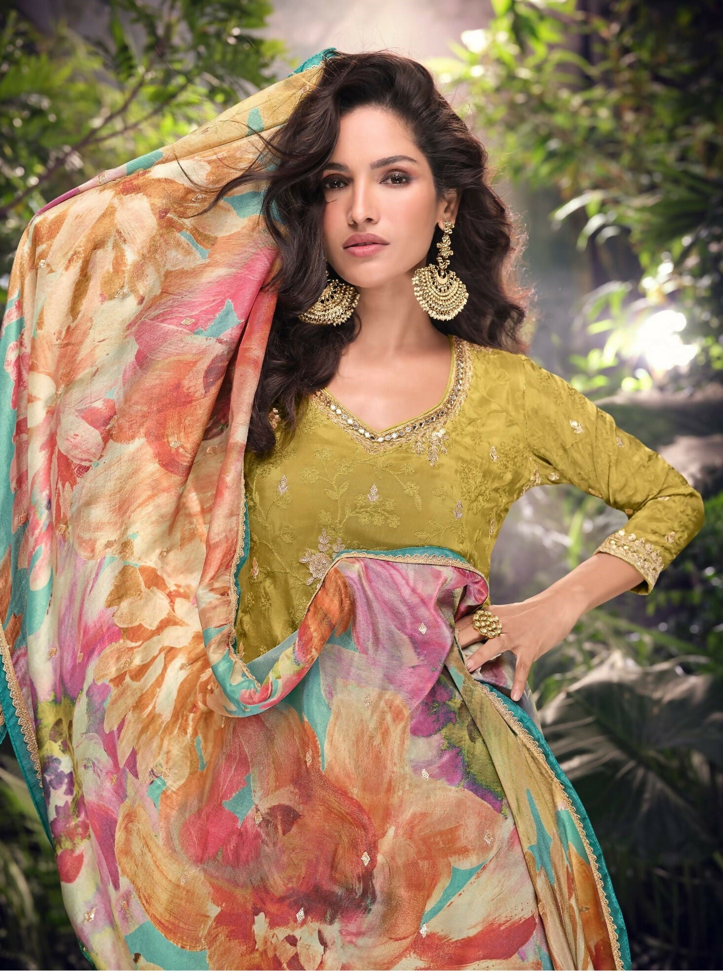 Anaita Mustard Embroidered Shimmer Stitched Plazo suit - Distacart
