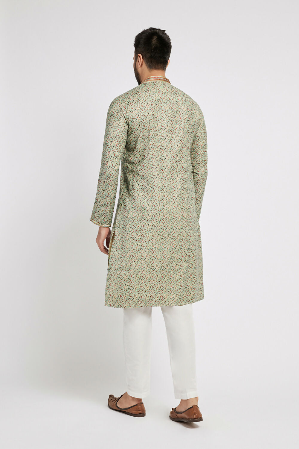 Ethnic India Blue Men's Kurta Floral Polyester