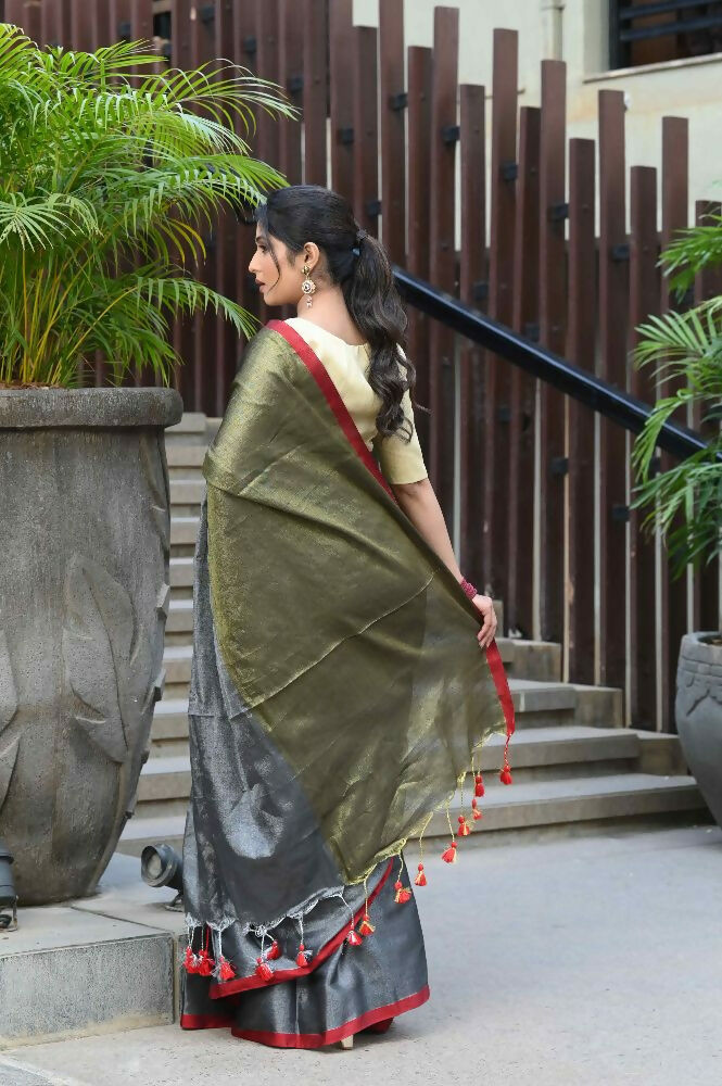 Beatitude Grey Tissue Silk Saree
