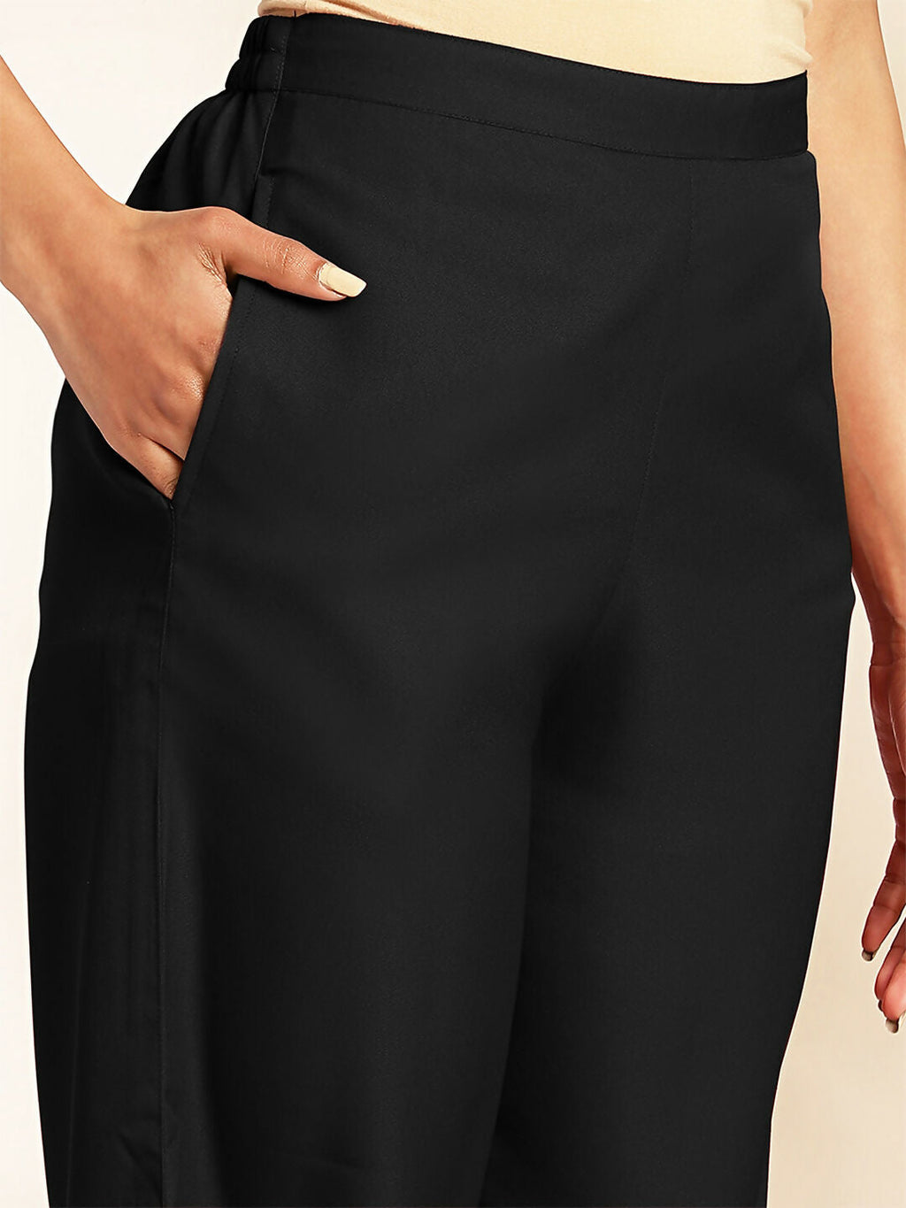 Janasya Black Crepe Solid Top,Bottom & Jacket