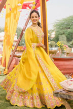 Jyoti Fashion Yellow Thread with Mirror Embroidery Georgette Lehenga Choli with Dupatta
